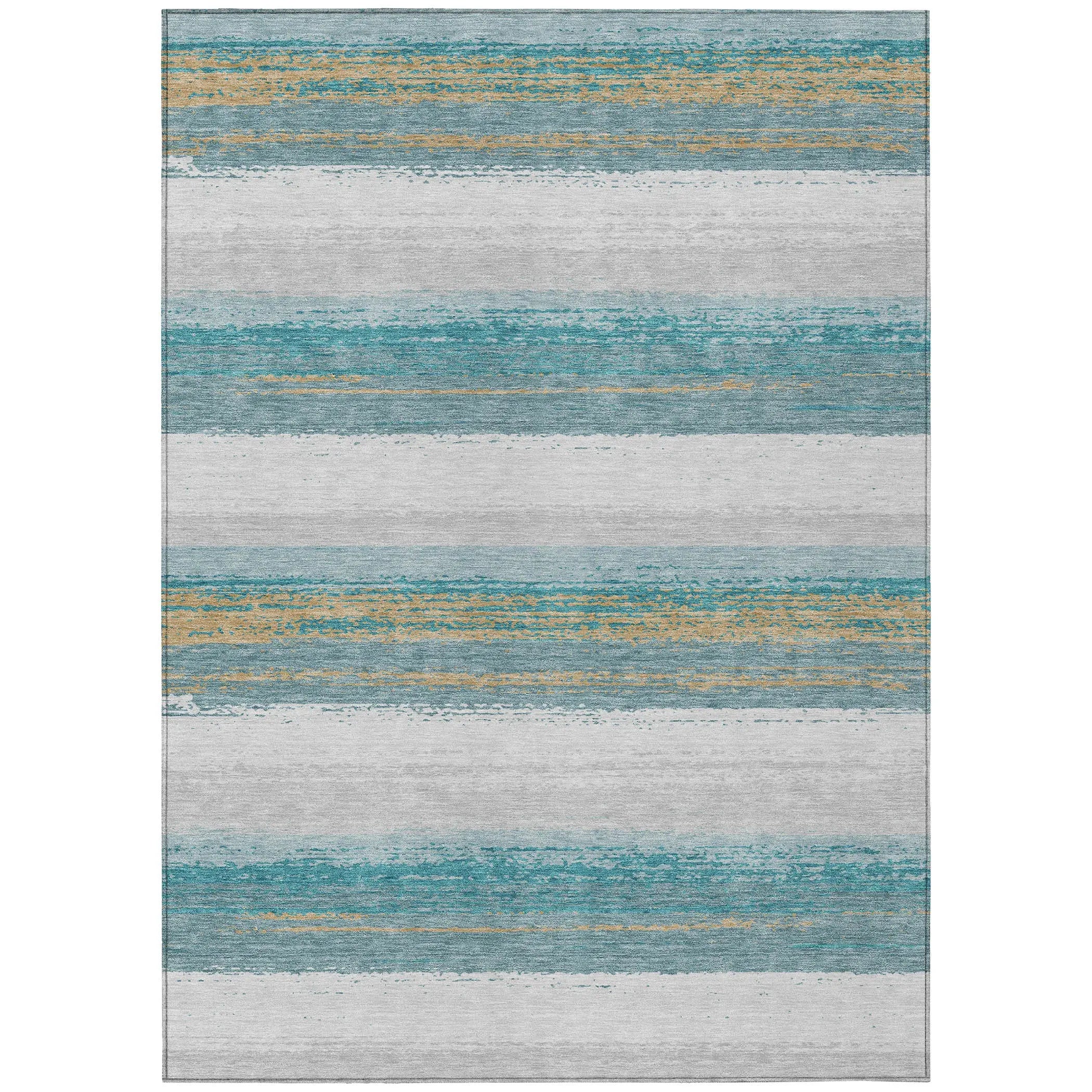 3' X 5' Teal Blue And Gray Striped Washable Indoor Outdoor Area Rug Homeroots Outdoor