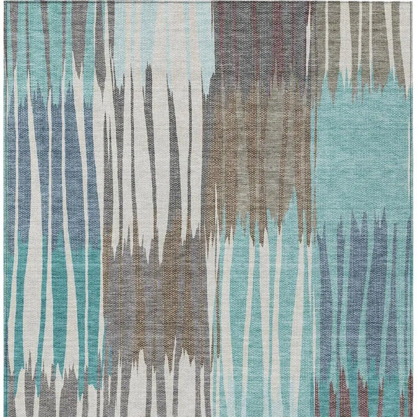 3' X 5' Teal Blue And Gray Striped Washable Indoor Outdoor Area Rug Homeroots Outdoor