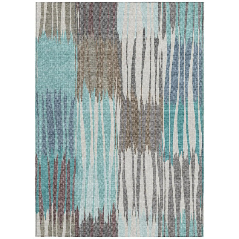 3' X 5' Teal Blue And Gray Striped Washable Indoor Outdoor Area Rug Homeroots Outdoor