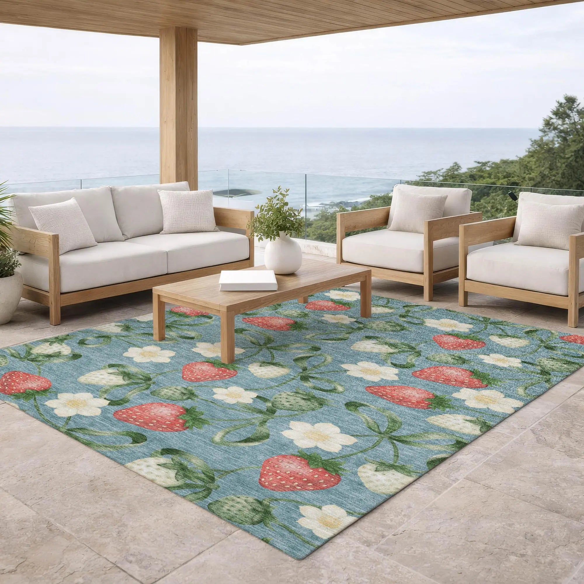 3' X 5' Teal Blue And Green Floral Washable Indoor Outdoor Area Rug Homeroots Outdoor