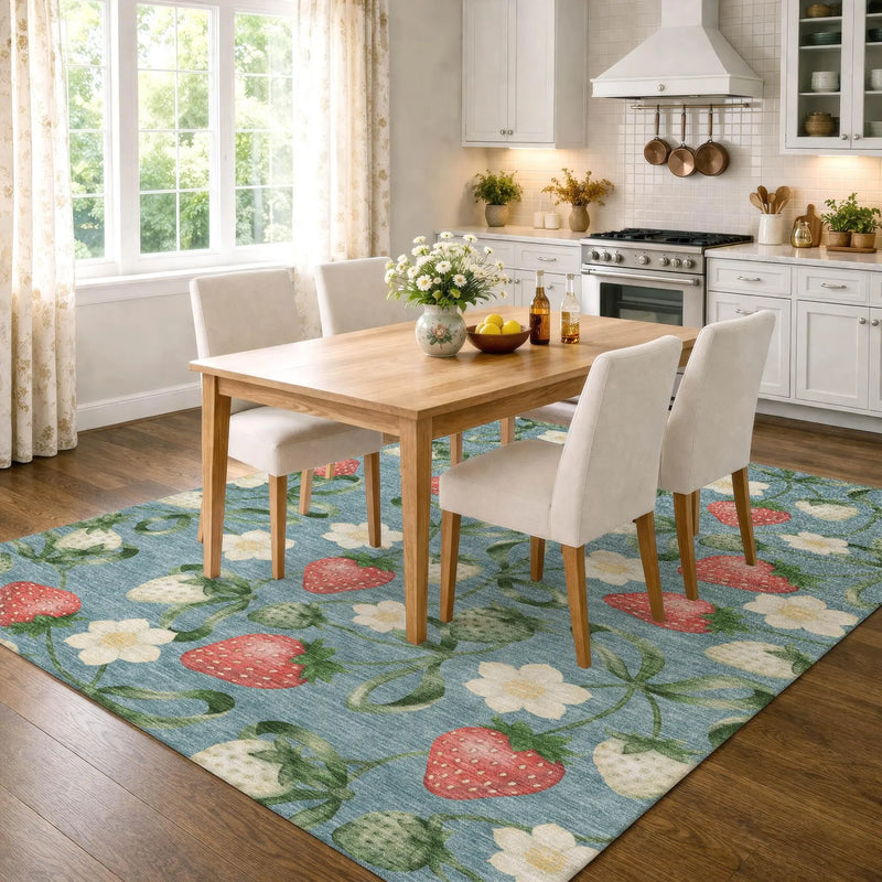 3' X 5' Teal Blue And Green Floral Washable Indoor Outdoor Area Rug Homeroots Outdoor