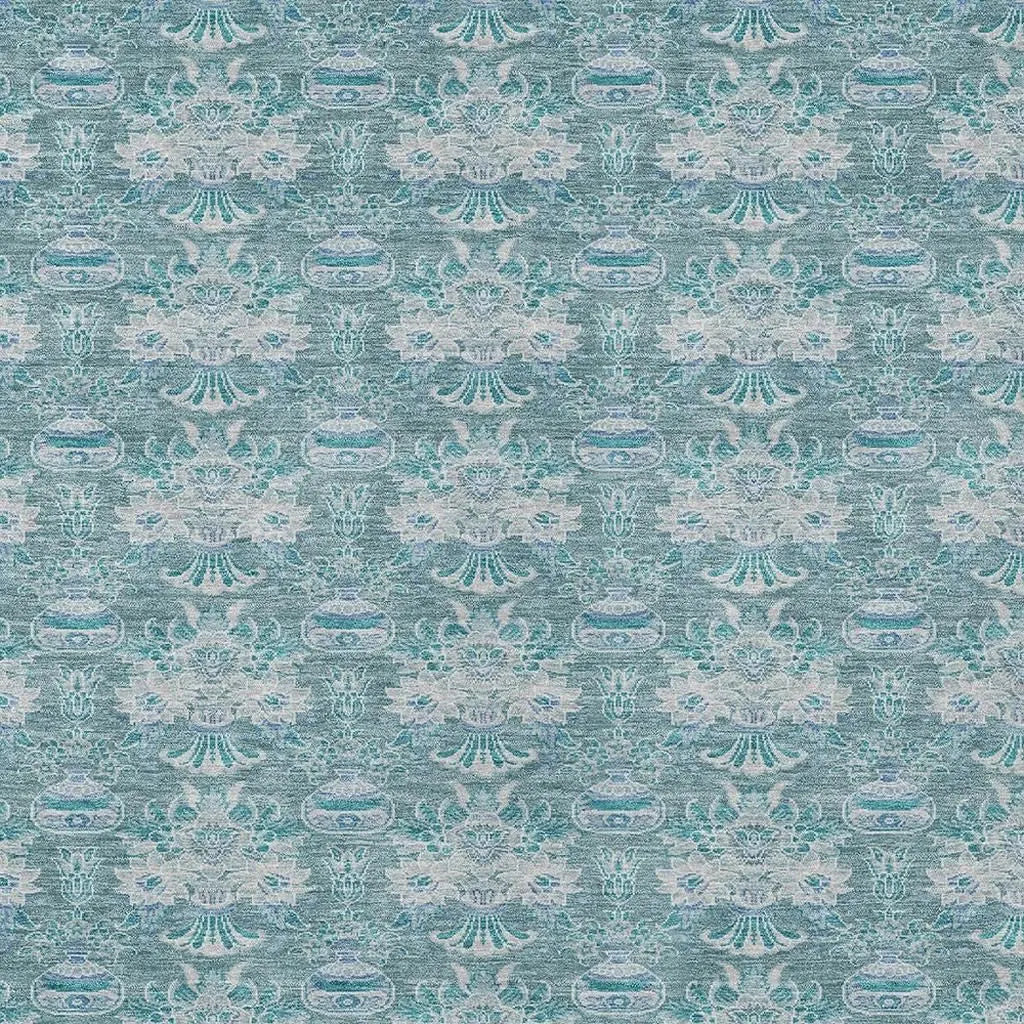 3' X 5' Teal Blue And Green Floral Washable Indoor Outdoor Area Rug Homeroots Outdoor