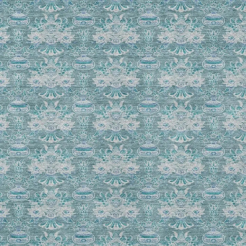 3' X 5' Teal Blue And Green Floral Washable Indoor Outdoor Area Rug Homeroots Outdoor