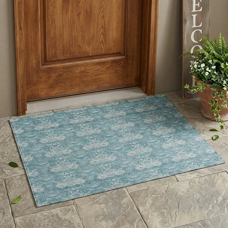 3' X 5' Teal Blue And Green Floral Washable Indoor Outdoor Area Rug Homeroots Outdoor
