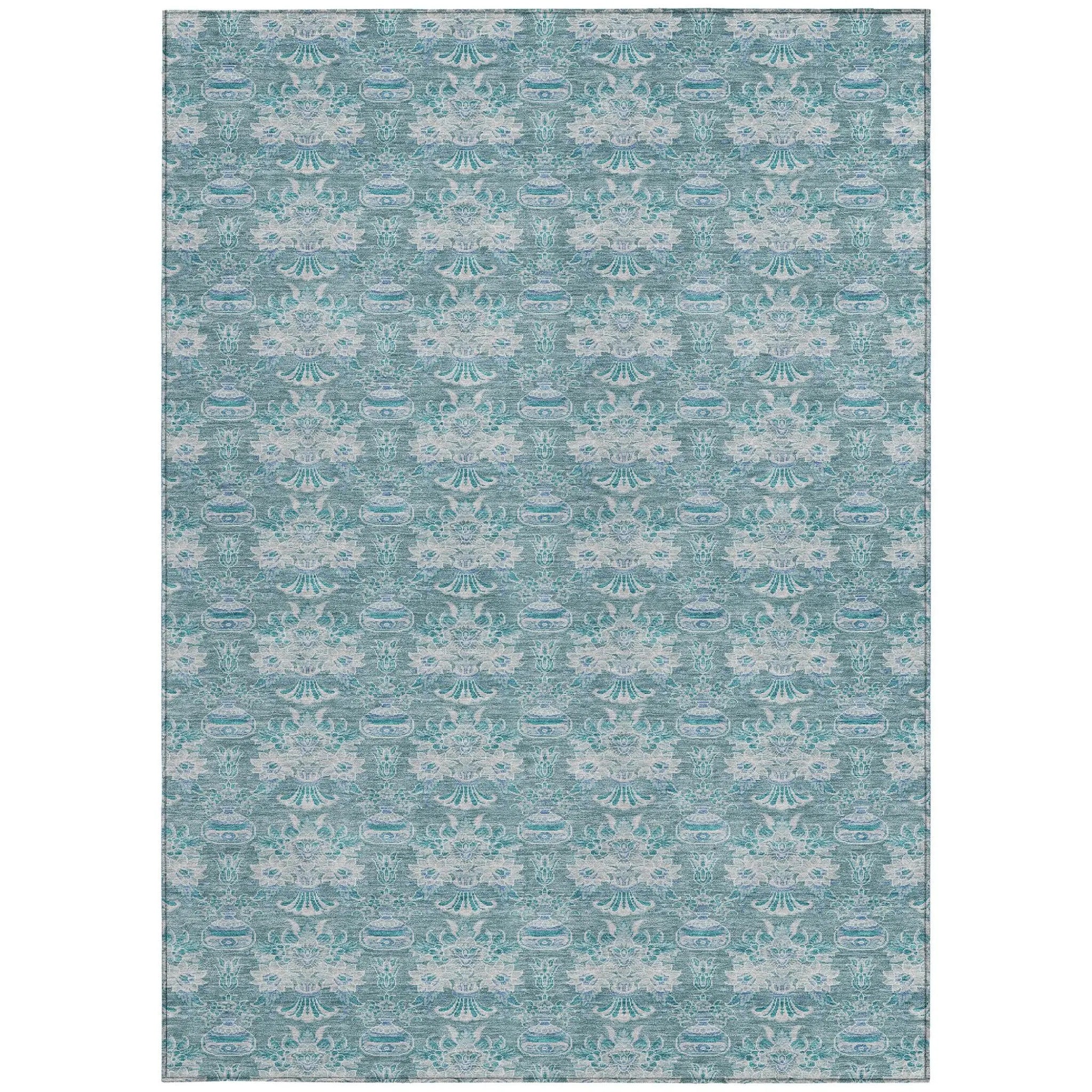 3' X 5' Teal Blue And Green Floral Washable Indoor Outdoor Area Rug Homeroots Outdoor