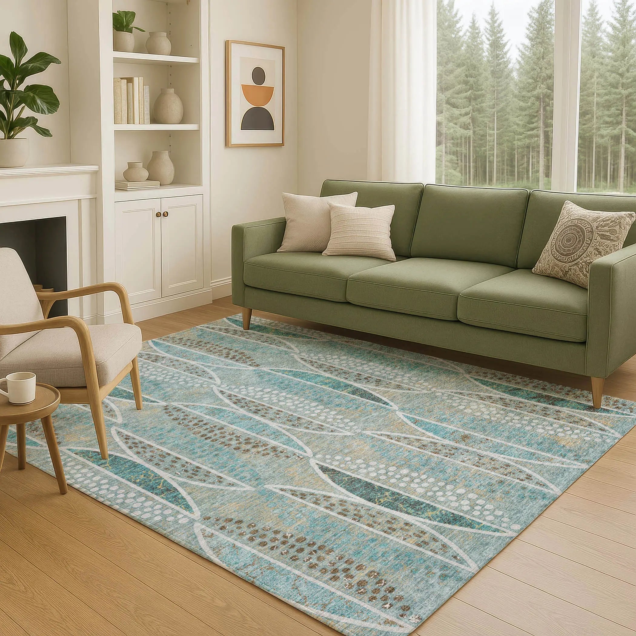3' X 5' Teal Blue And Green Geometric Washable Indoor Outdoor Area Rug Homeroots Outdoor