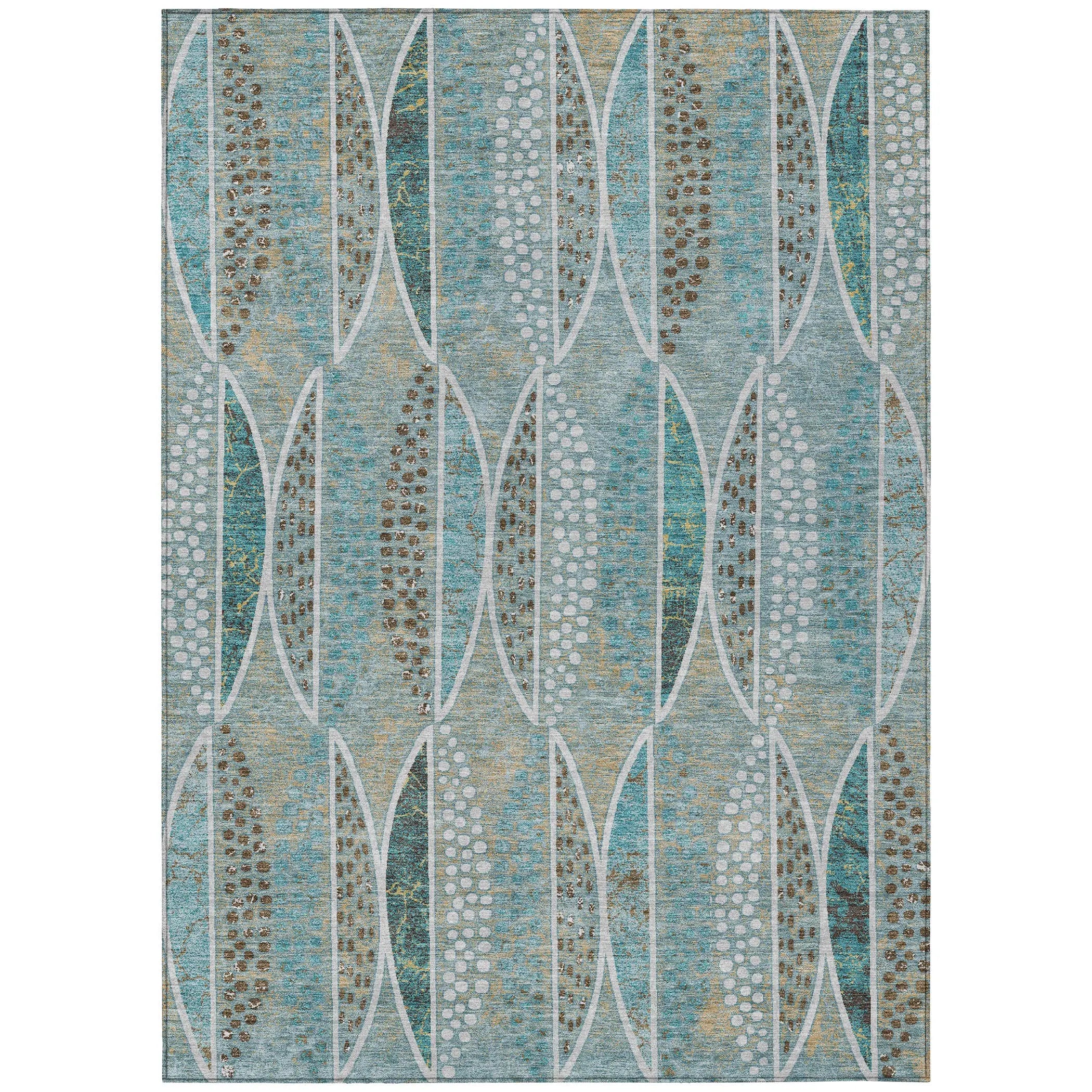 3' X 5' Teal Blue And Green Geometric Washable Indoor Outdoor Area Rug Homeroots Outdoor