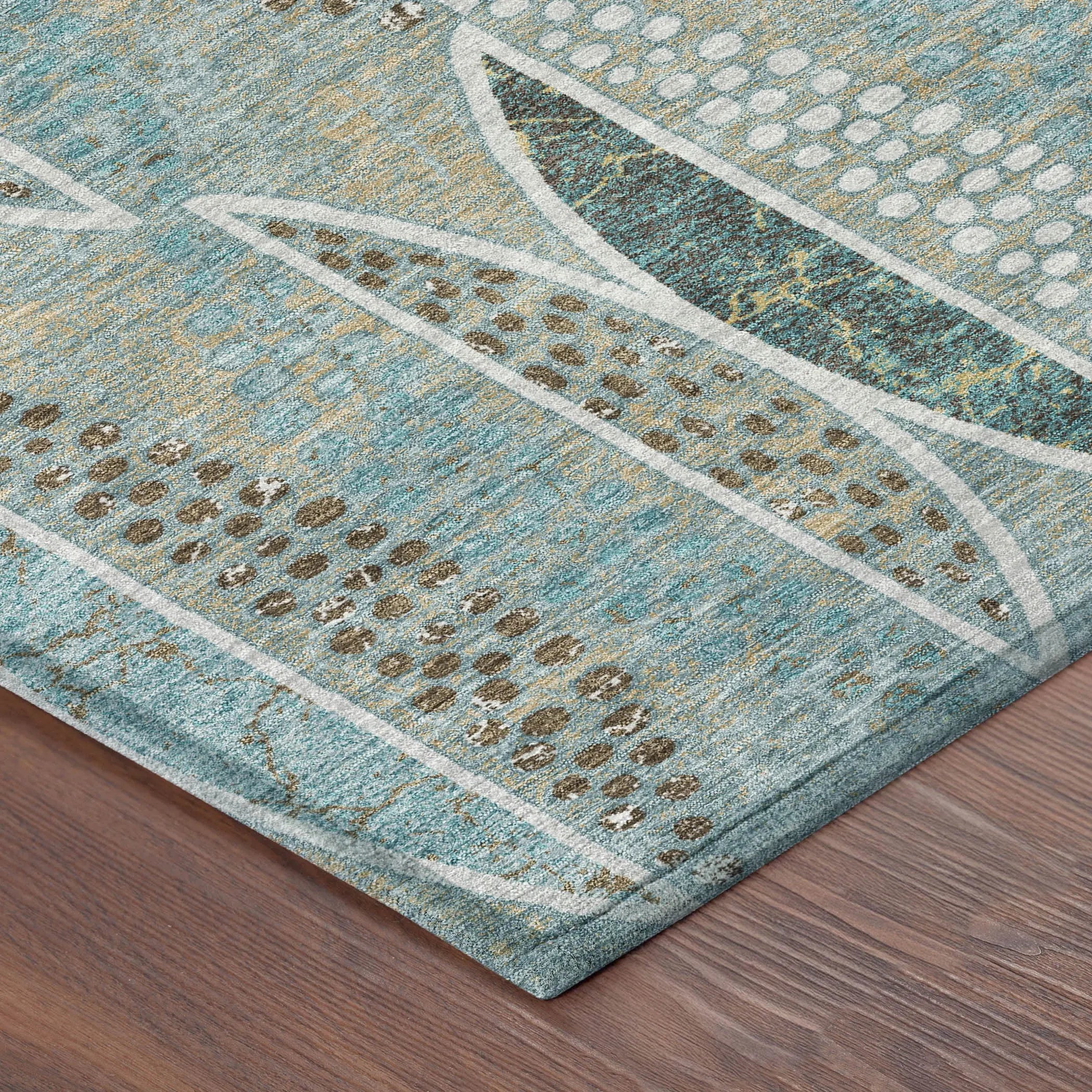 3' X 5' Teal Blue And Green Geometric Washable Indoor Outdoor Area Rug Homeroots Outdoor