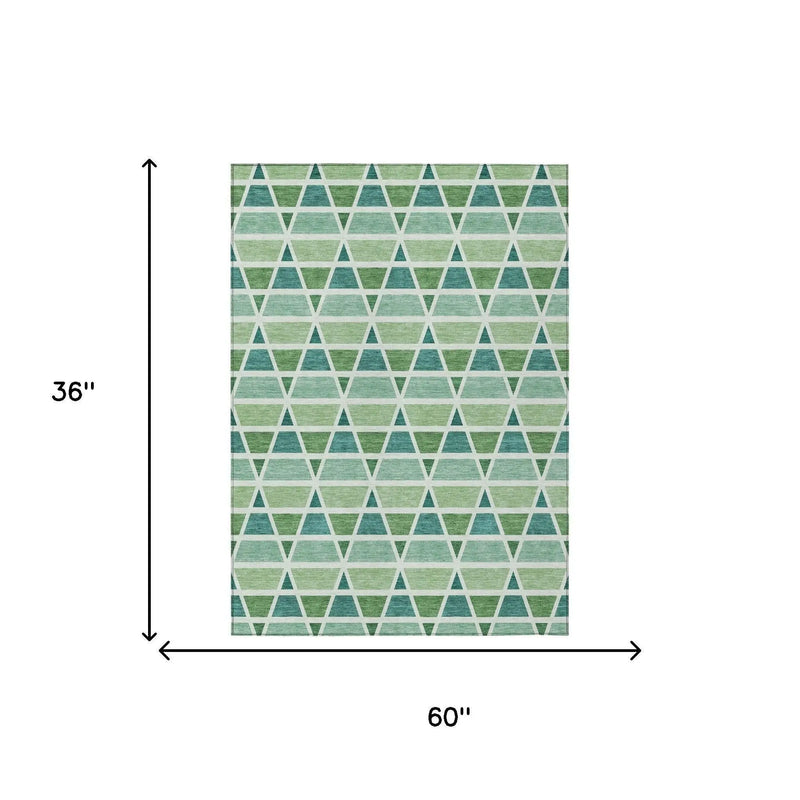 3' X 5' Teal Blue And Green Geometric Washable Indoor Outdoor Area Rug Homeroots Outdoor