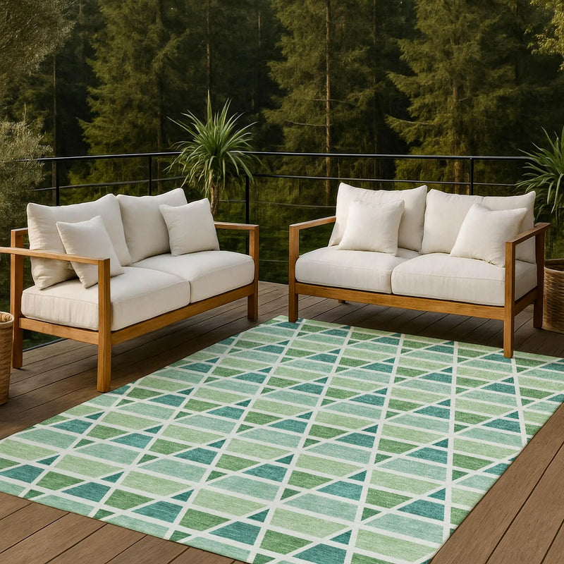 3' X 5' Teal Blue And Green Geometric Washable Indoor Outdoor Area Rug Homeroots Outdoor