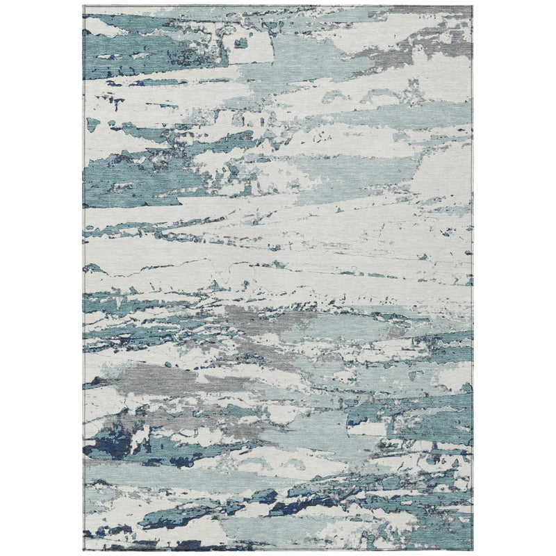 3' X 5' Teal Blue And Ivory Abstract Washable Indoor Outdoor Area Rug Homeroots Outdoor