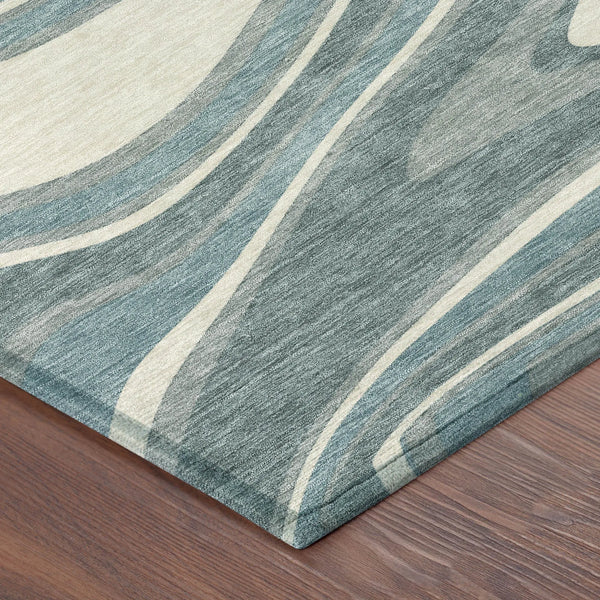 3' X 5' Teal Blue And Ivory Abstract Washable Indoor Outdoor Area Rug Homeroots Outdoor