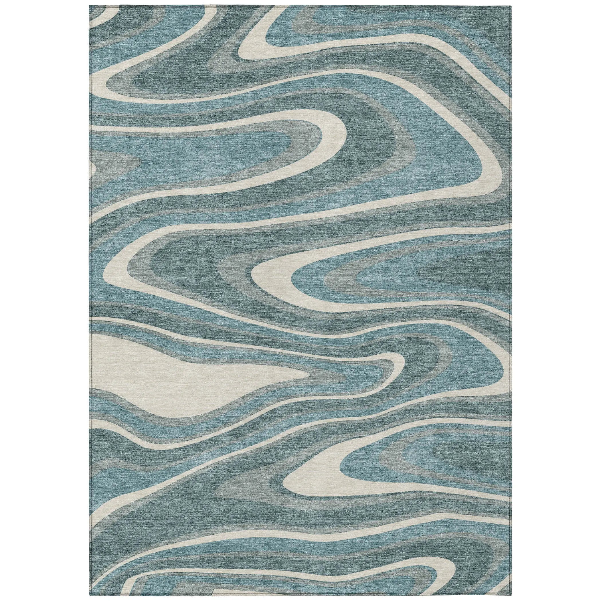 3' X 5' Teal Blue And Ivory Abstract Washable Indoor Outdoor Area Rug Homeroots Outdoor