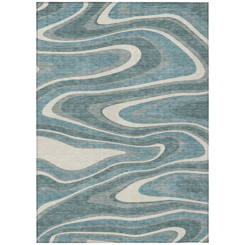 3' X 5' Teal Blue And Ivory Abstract Washable Indoor Outdoor Area Rug Homeroots Outdoor