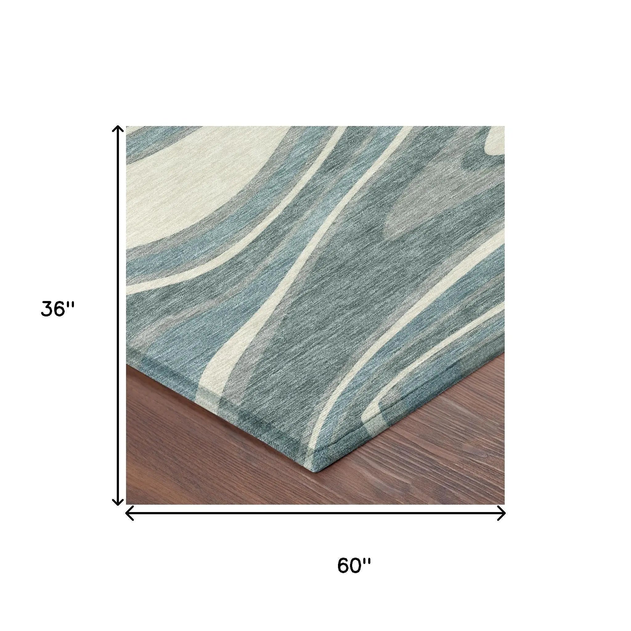 3' X 5' Teal Blue And Ivory Abstract Washable Indoor Outdoor Area Rug Homeroots Outdoor