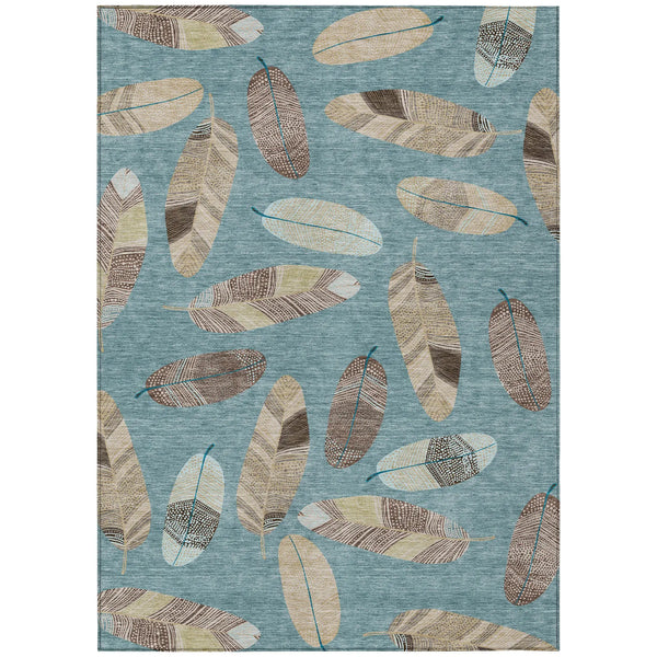 3' X 5' Teal Blue And Ivory Botanical Leaves Washable Indoor Outdoor Area Rug Homeroots Outdoor