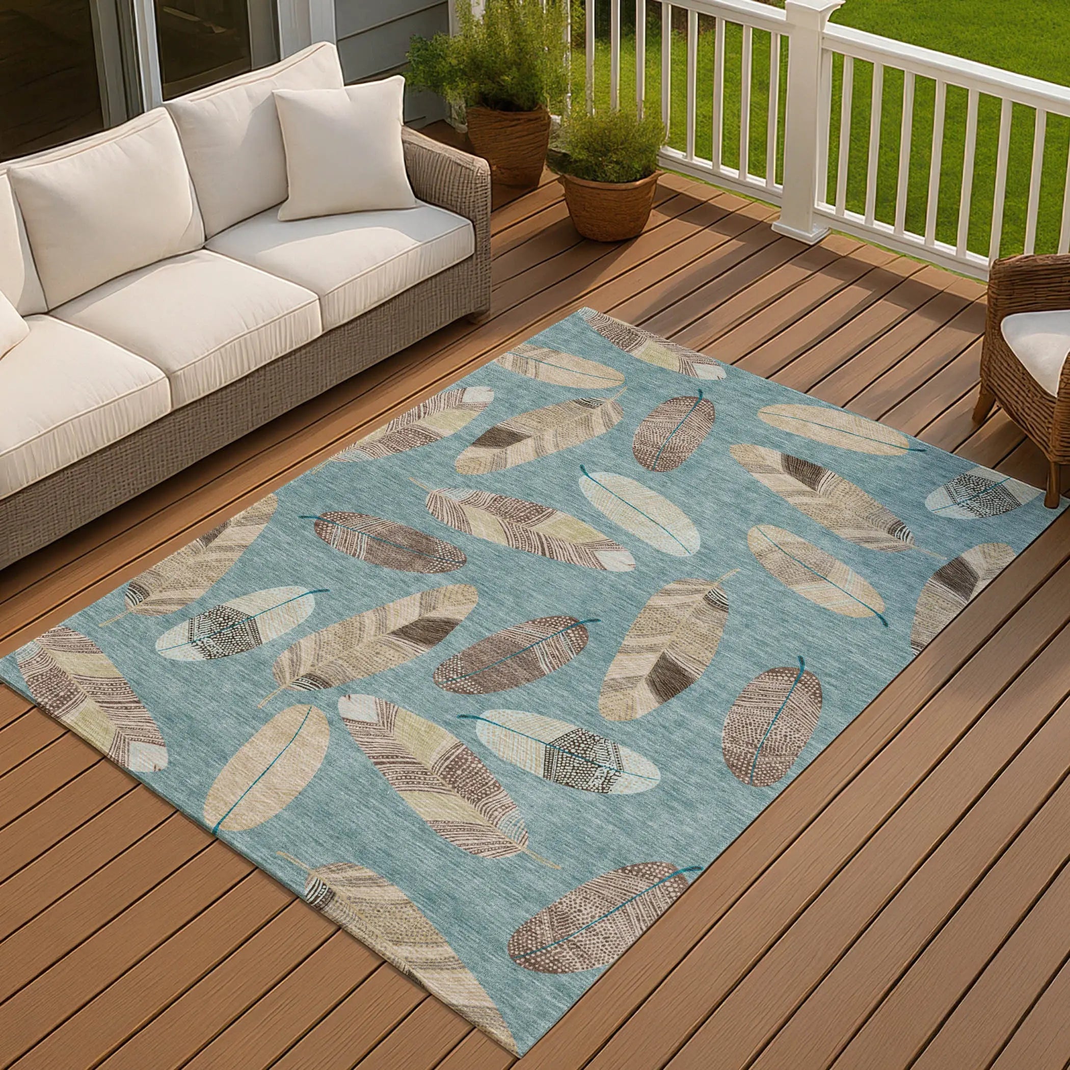 3' X 5' Teal Blue And Ivory Botanical Leaves Washable Indoor Outdoor Area Rug Homeroots Outdoor