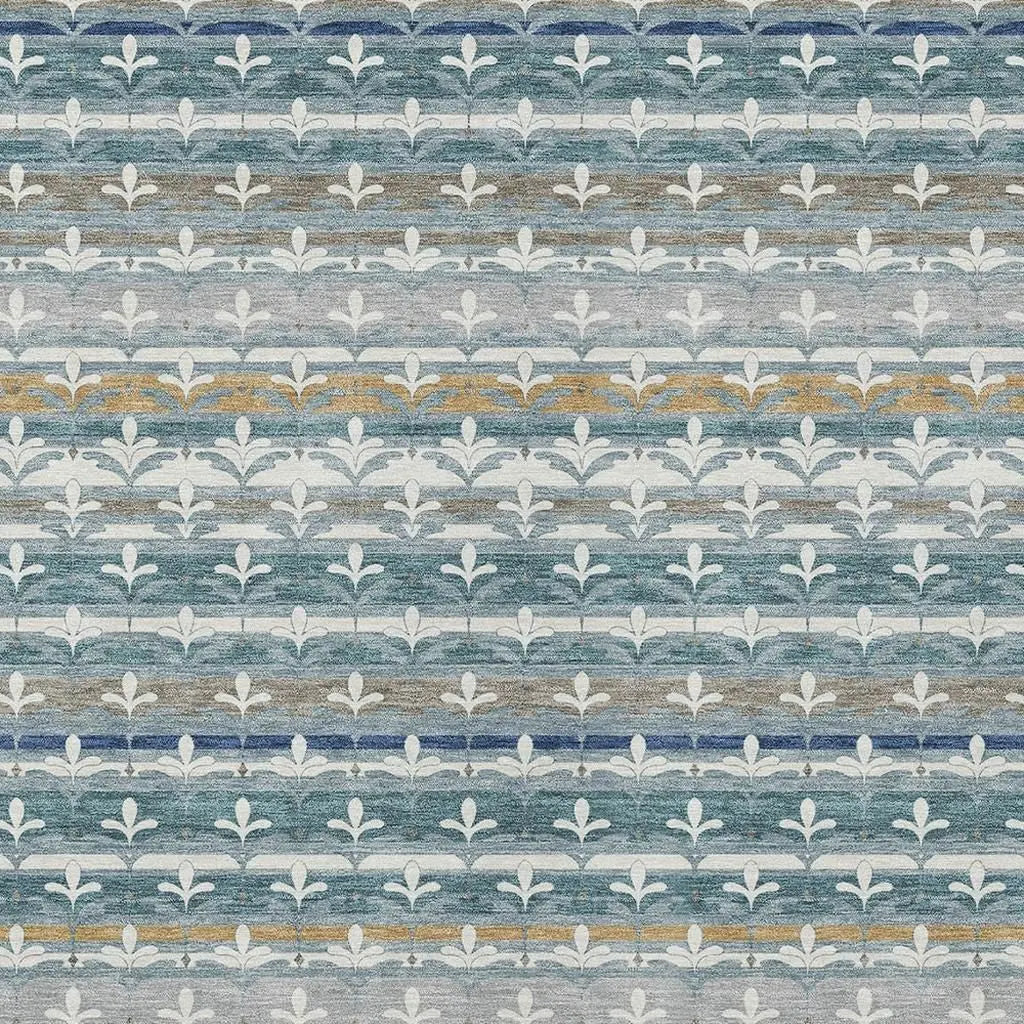 3' X 5' Teal Blue And Ivory Damask Washable Indoor Outdoor Area Rug Homeroots Outdoor