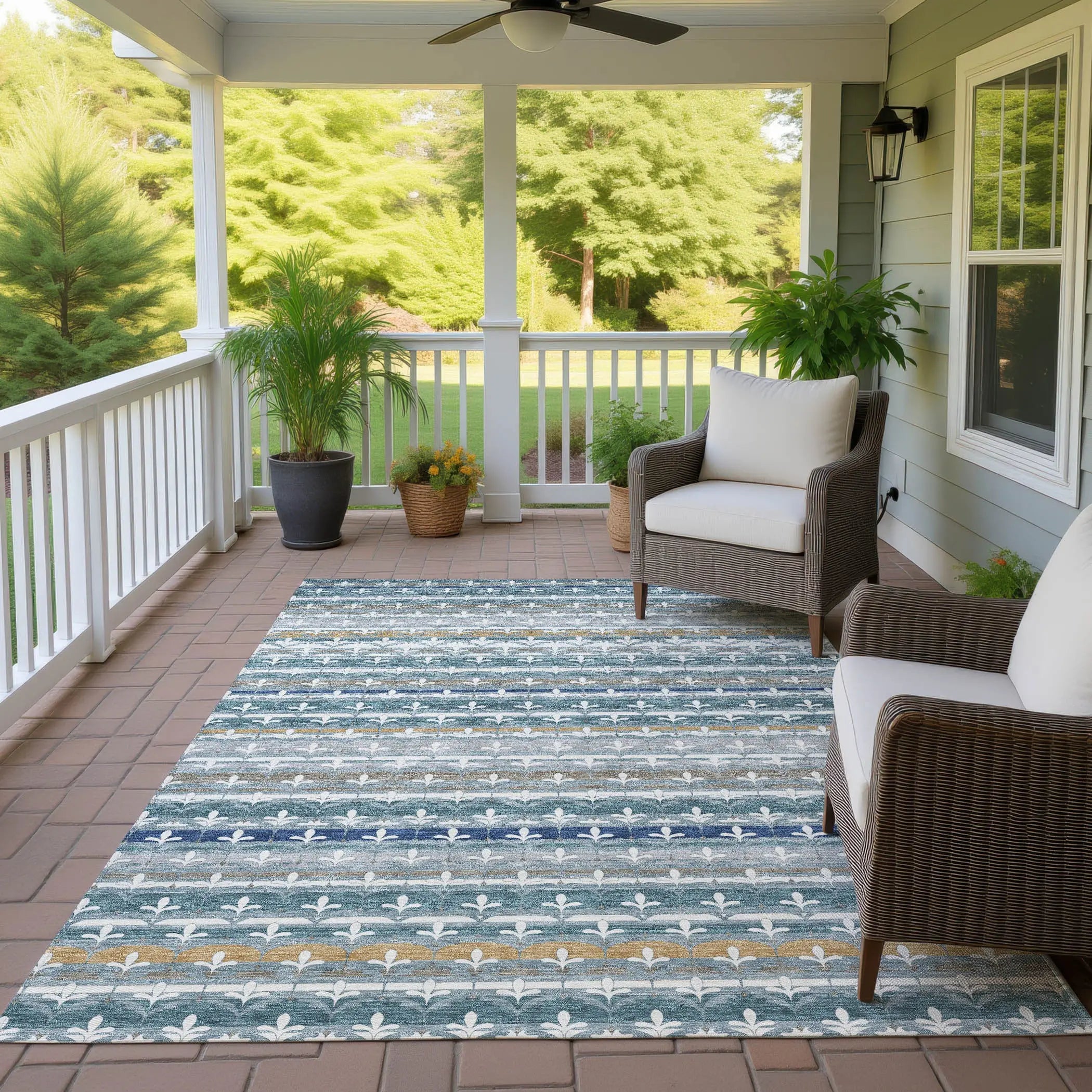 3' X 5' Teal Blue And Ivory Damask Washable Indoor Outdoor Area Rug Homeroots Outdoor