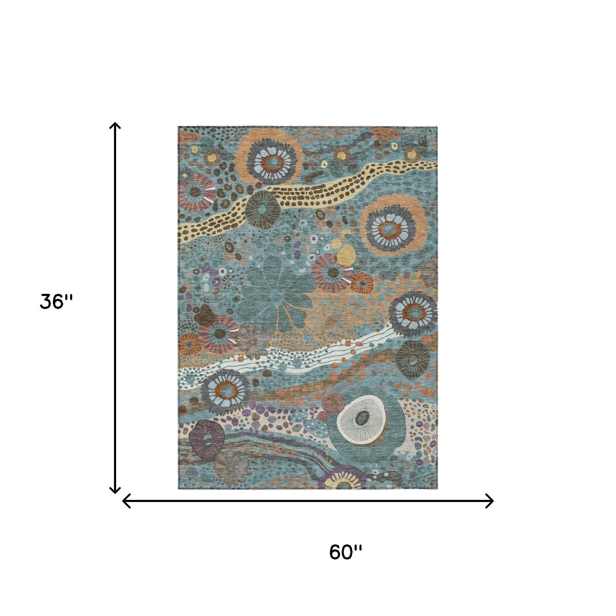 3' X 5' Teal Blue And Ivory Floral Washable Indoor Outdoor Area Rug Homeroots Outdoor