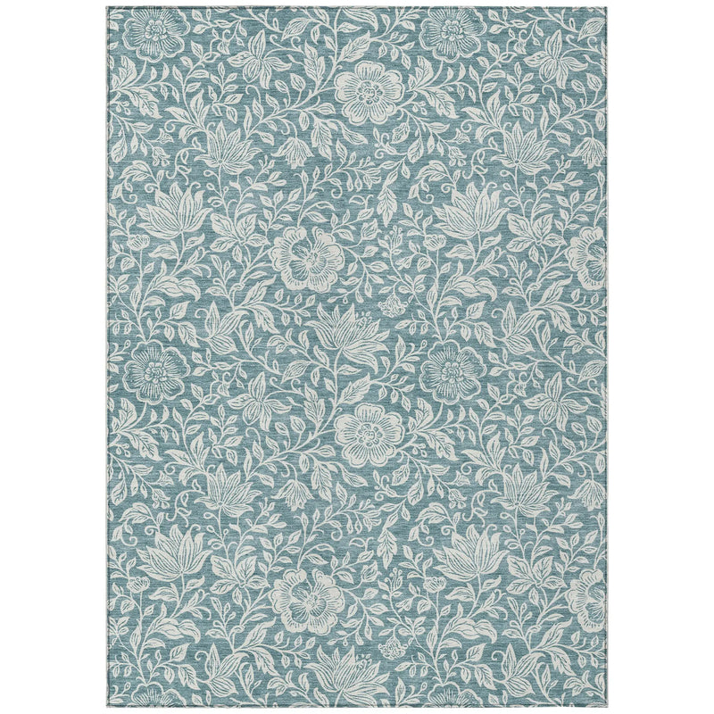 3' X 5' Teal Blue And Ivory Floral Washable Indoor Outdoor Area Rug Homeroots Outdoor