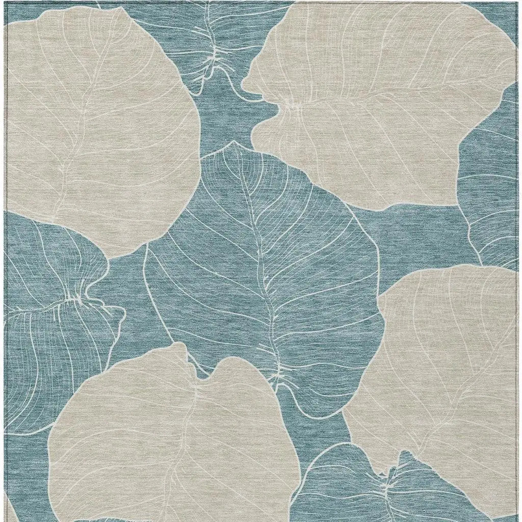 3' X 5' Teal Blue And Ivory Floral Washable Indoor Outdoor Area Rug Homeroots Outdoor