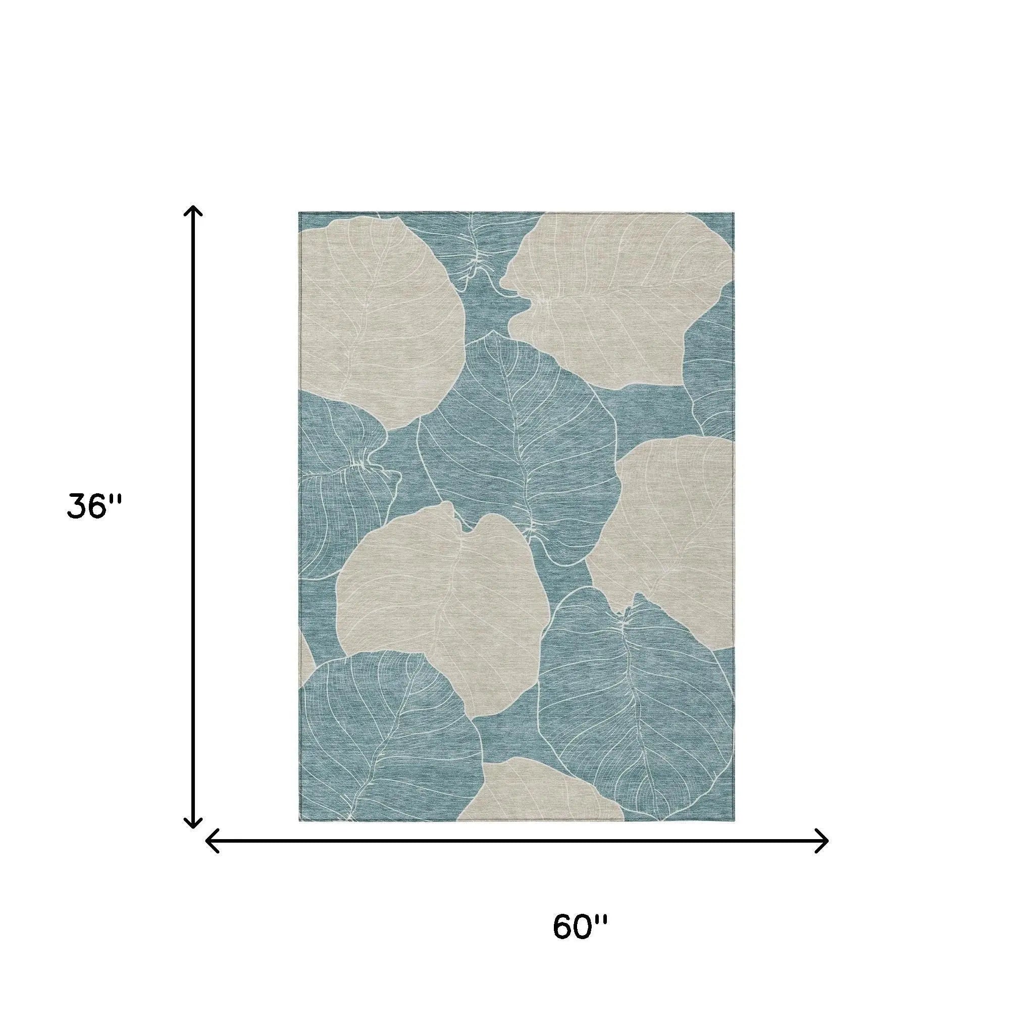 3' X 5' Teal Blue And Ivory Floral Washable Indoor Outdoor Area Rug Homeroots Outdoor