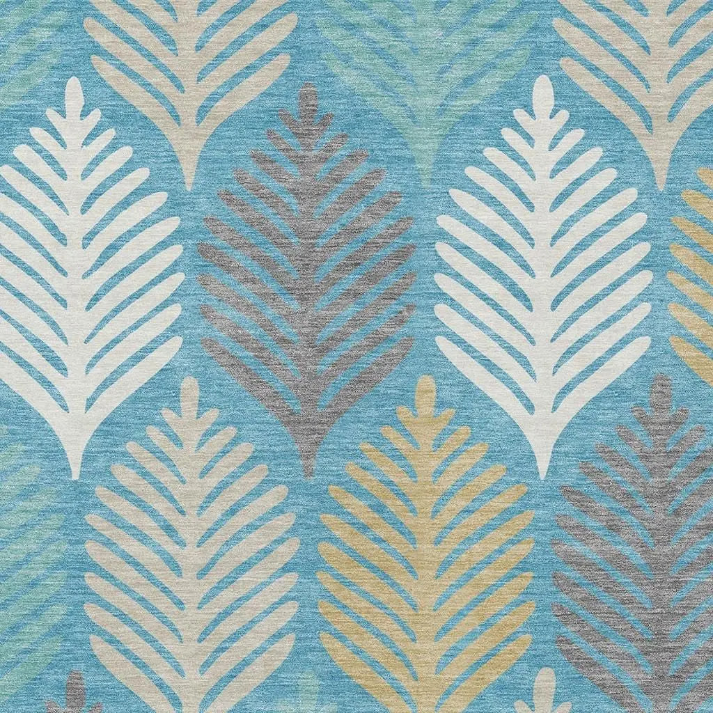 3' X 5' Teal Blue And Ivory Floral Washable Indoor Outdoor Area Rug Homeroots Outdoor