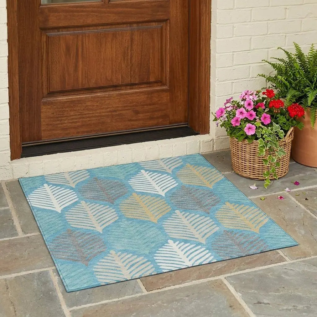 3' X 5' Teal Blue And Ivory Floral Washable Indoor Outdoor Area Rug Homeroots Outdoor