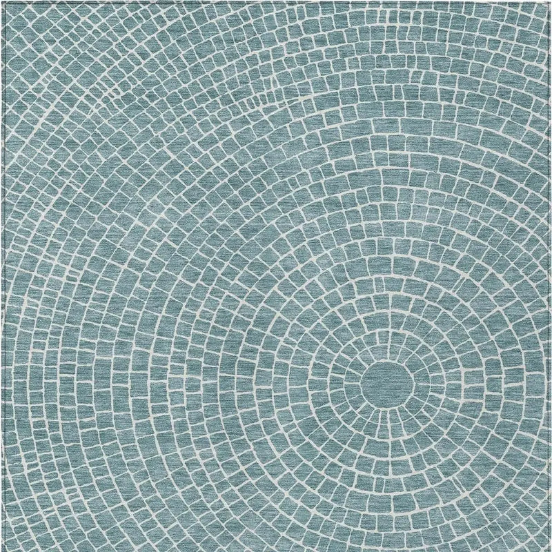 3' X 5' Teal Blue And Ivory Geometric Washable Indoor Outdoor Area Rug Homeroots Outdoor