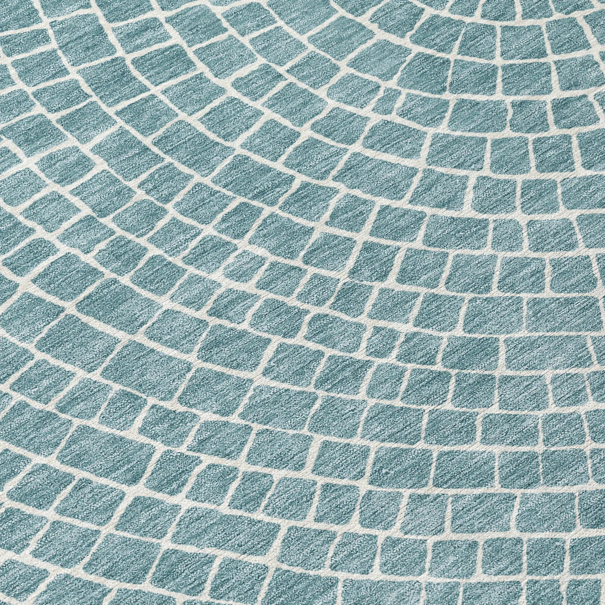 3' X 5' Teal Blue And Ivory Geometric Washable Indoor Outdoor Area Rug Homeroots Outdoor
