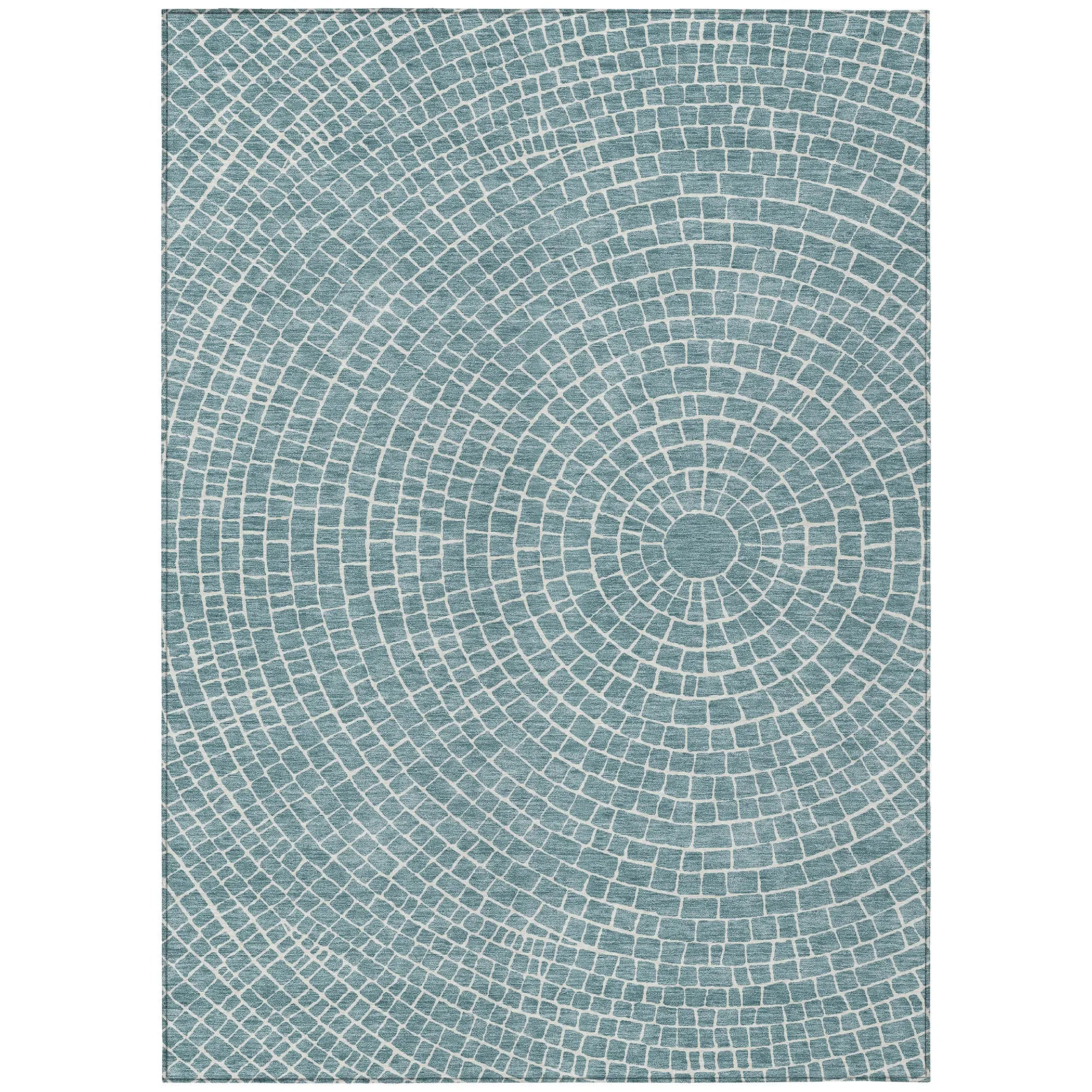 3' X 5' Teal Blue And Ivory Geometric Washable Indoor Outdoor Area Rug Homeroots Outdoor
