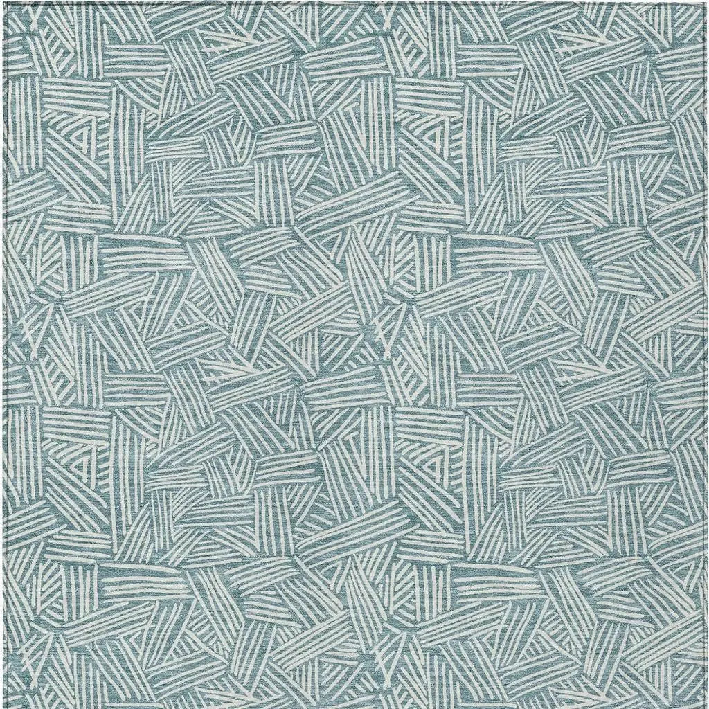 3' X 5' Teal Blue And Ivory Geometric Washable Indoor Outdoor Area Rug Homeroots Outdoor