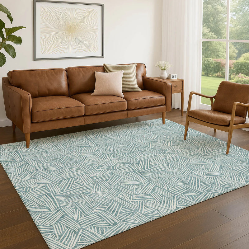 3' X 5' Teal Blue And Ivory Geometric Washable Indoor Outdoor Area Rug Homeroots Outdoor