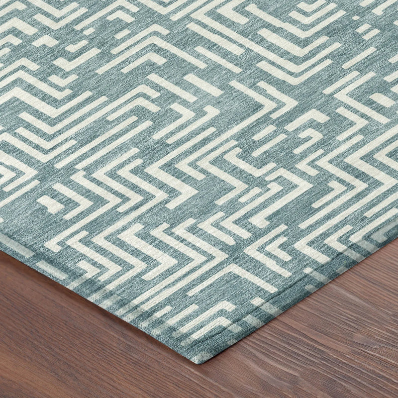 3' X 5' Teal Blue And Ivory Geometric Washable Indoor Outdoor Area Rug Homeroots Outdoor
