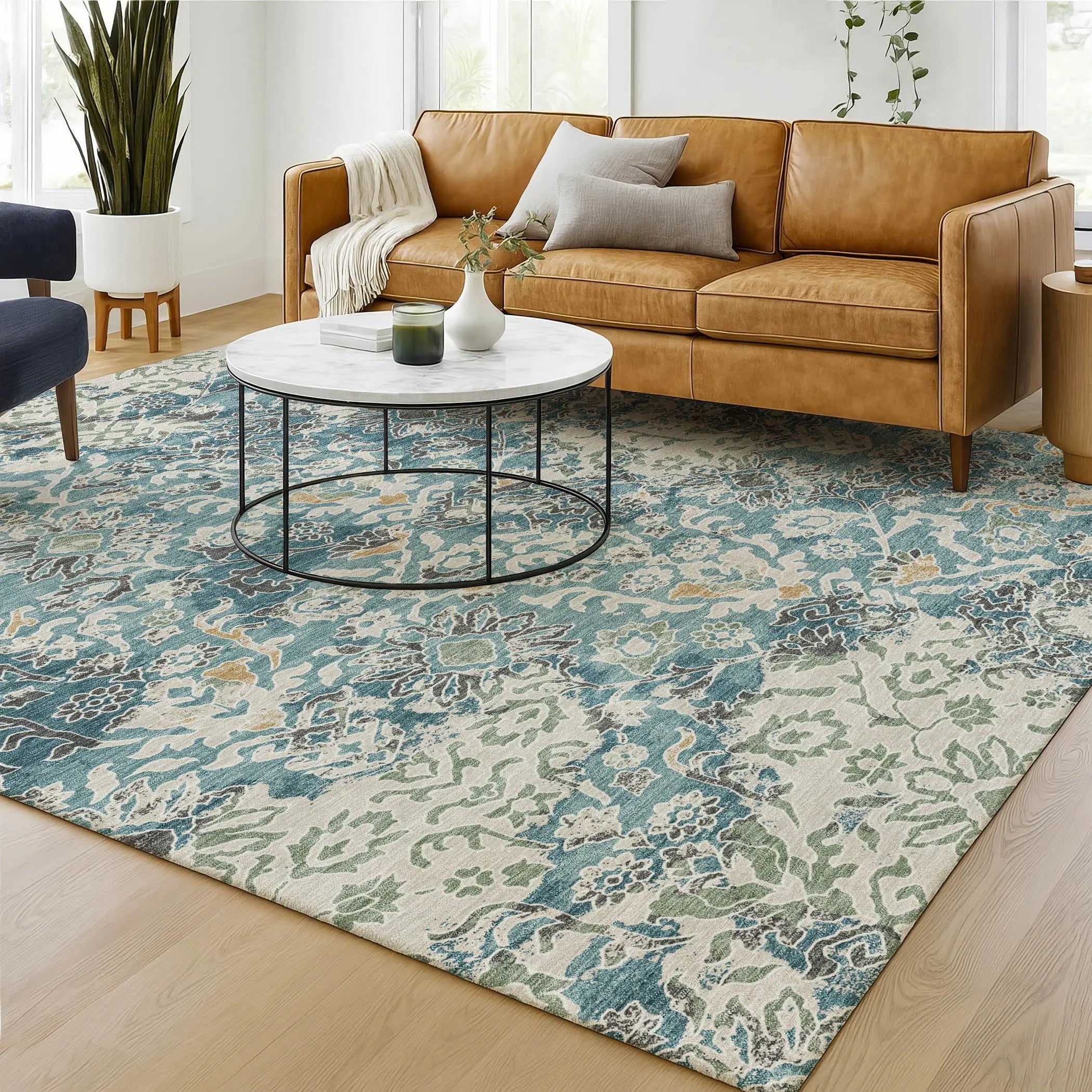3' X 5' Teal Blue And Ivory Geometric Washable Indoor Outdoor Area Rug Homeroots Outdoor