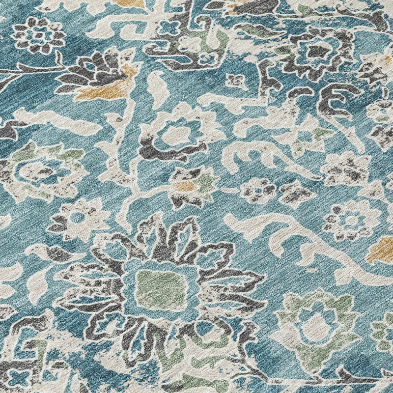 3' X 5' Teal Blue And Ivory Geometric Washable Indoor Outdoor Area Rug Homeroots Outdoor