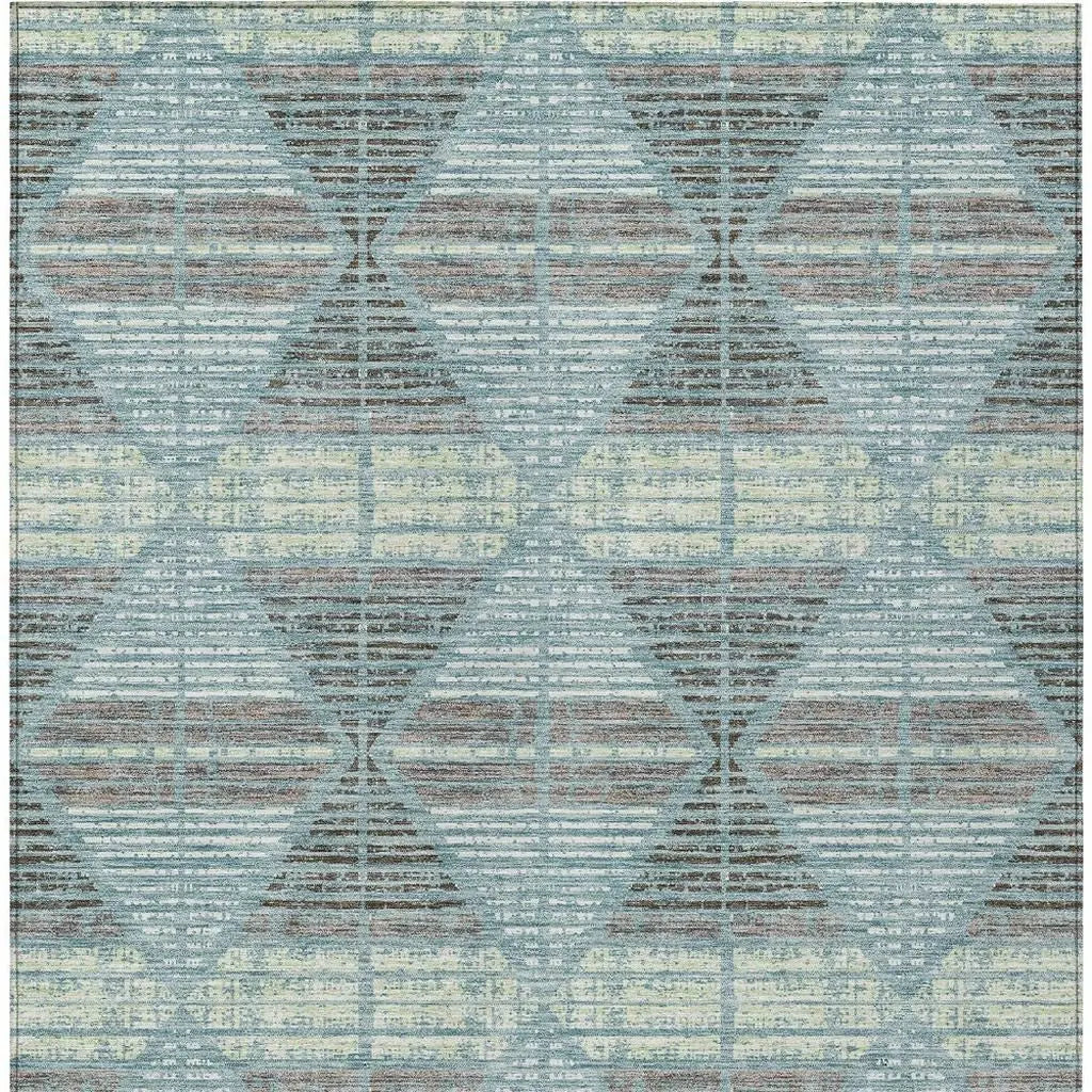 3' X 5' Teal Blue And Ivory Geometric Washable Indoor Outdoor Area Rug Homeroots Outdoor