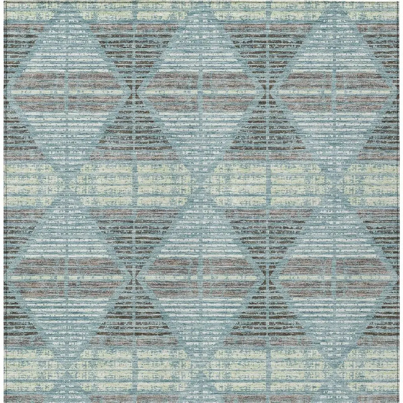 3' X 5' Teal Blue And Ivory Geometric Washable Indoor Outdoor Area Rug Homeroots Outdoor