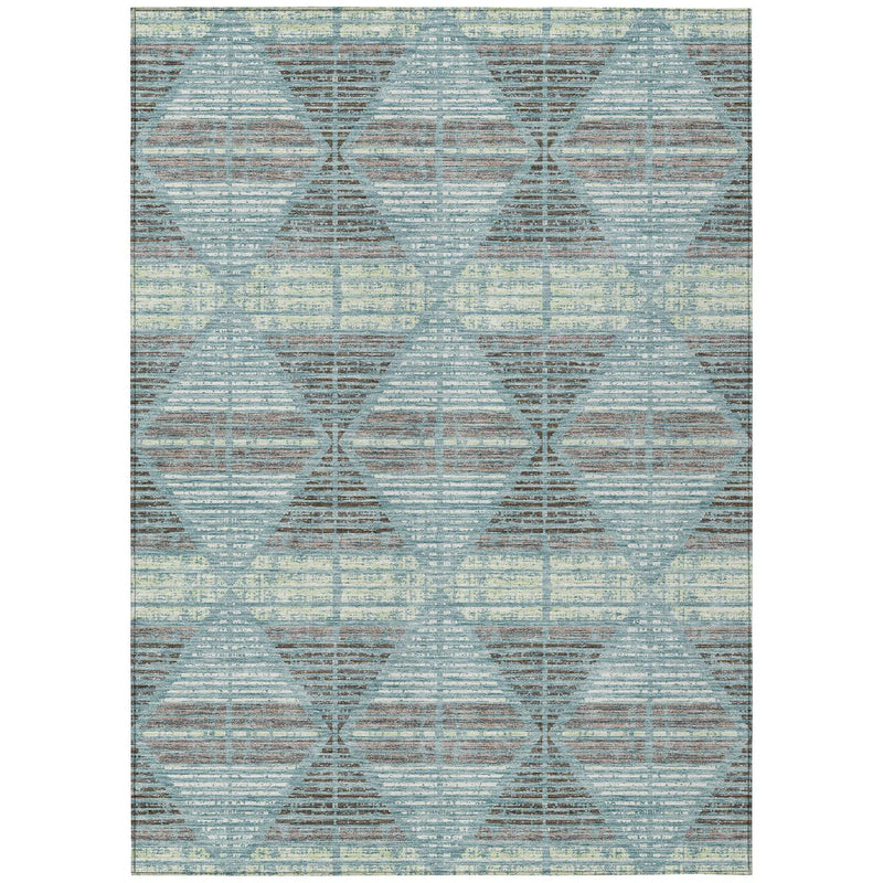 3' X 5' Teal Blue And Ivory Geometric Washable Indoor Outdoor Area Rug Homeroots Outdoor