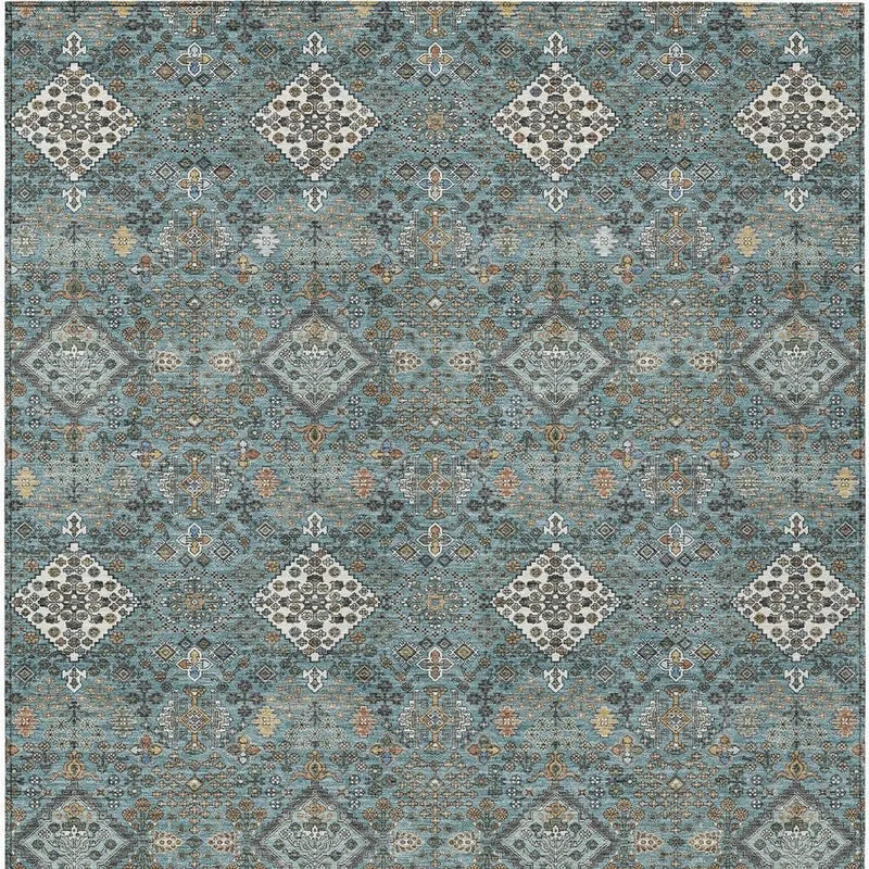 3' X 5' Teal Blue And Ivory Geometric Washable Indoor Outdoor Area Rug Homeroots Outdoor