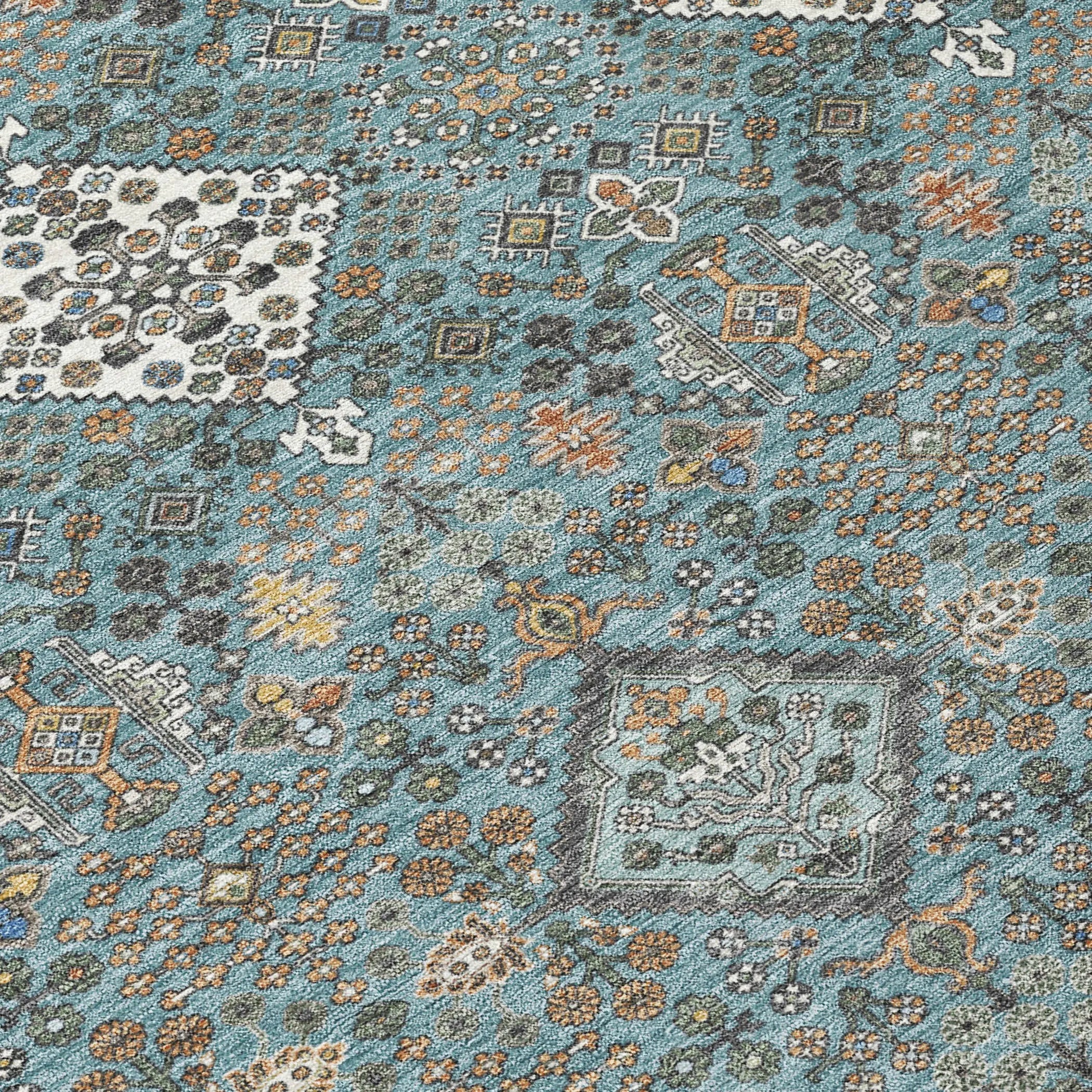 3' X 5' Teal Blue And Ivory Geometric Washable Indoor Outdoor Area Rug Homeroots Outdoor