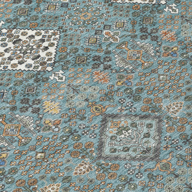 3' X 5' Teal Blue And Ivory Geometric Washable Indoor Outdoor Area Rug Homeroots Outdoor