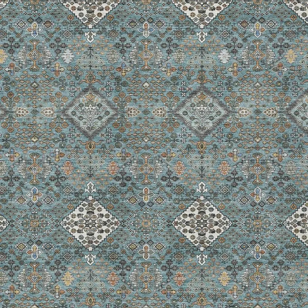3' X 5' Teal Blue And Ivory Geometric Washable Indoor Outdoor Area Rug Homeroots Outdoor