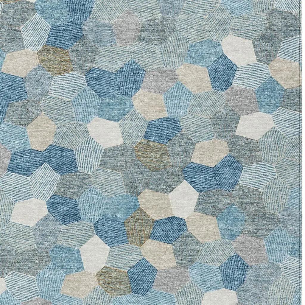 3' X 5' Teal Blue And Ivory Geometric Washable Indoor Outdoor Area Rug Homeroots Outdoor