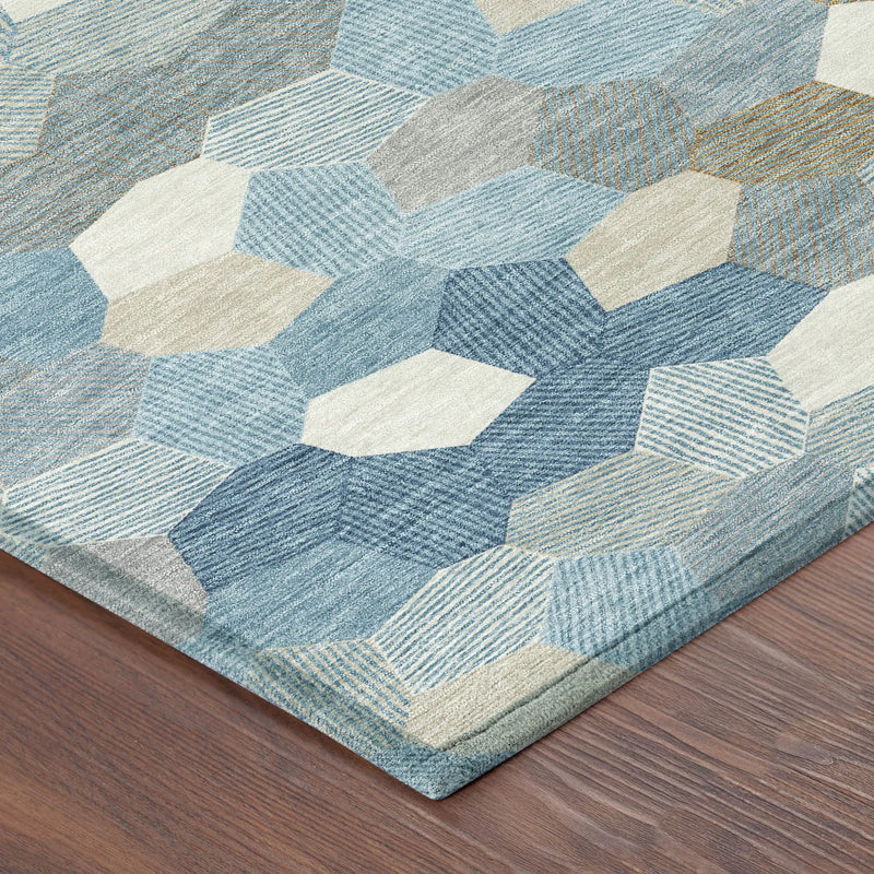 3' X 5' Teal Blue And Ivory Geometric Washable Indoor Outdoor Area Rug Homeroots Outdoor
