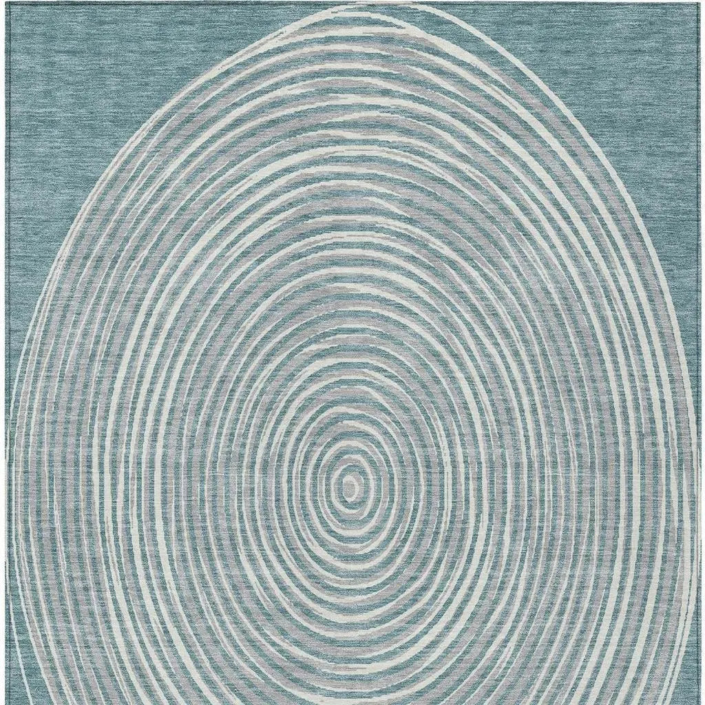 3' X 5' Teal Blue And Ivory Geometric Washable Indoor Outdoor Area Rug Homeroots Outdoor
