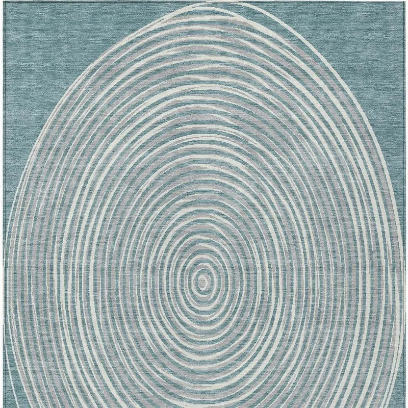 3' X 5' Teal Blue And Ivory Geometric Washable Indoor Outdoor Area Rug Homeroots Outdoor