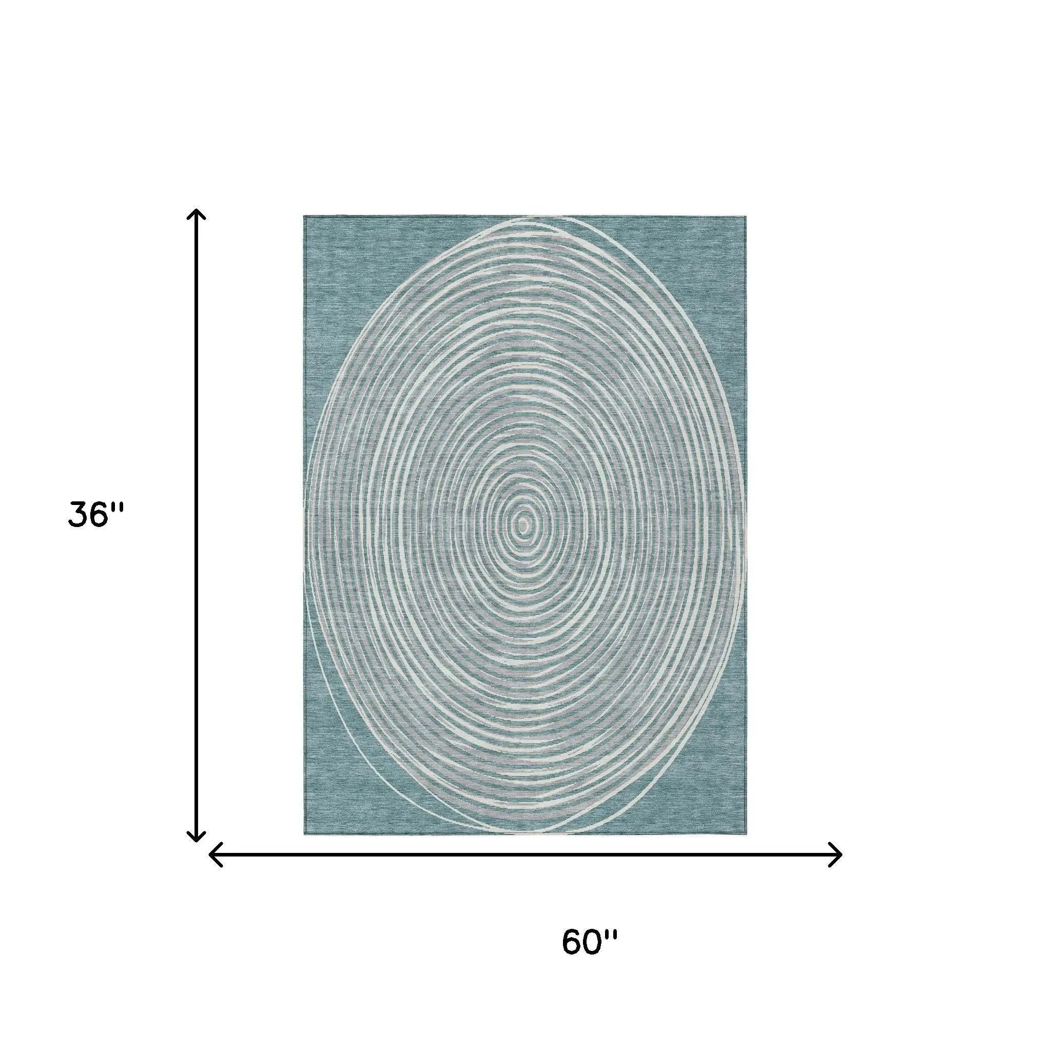3' X 5' Teal Blue And Ivory Geometric Washable Indoor Outdoor Area Rug Homeroots Outdoor