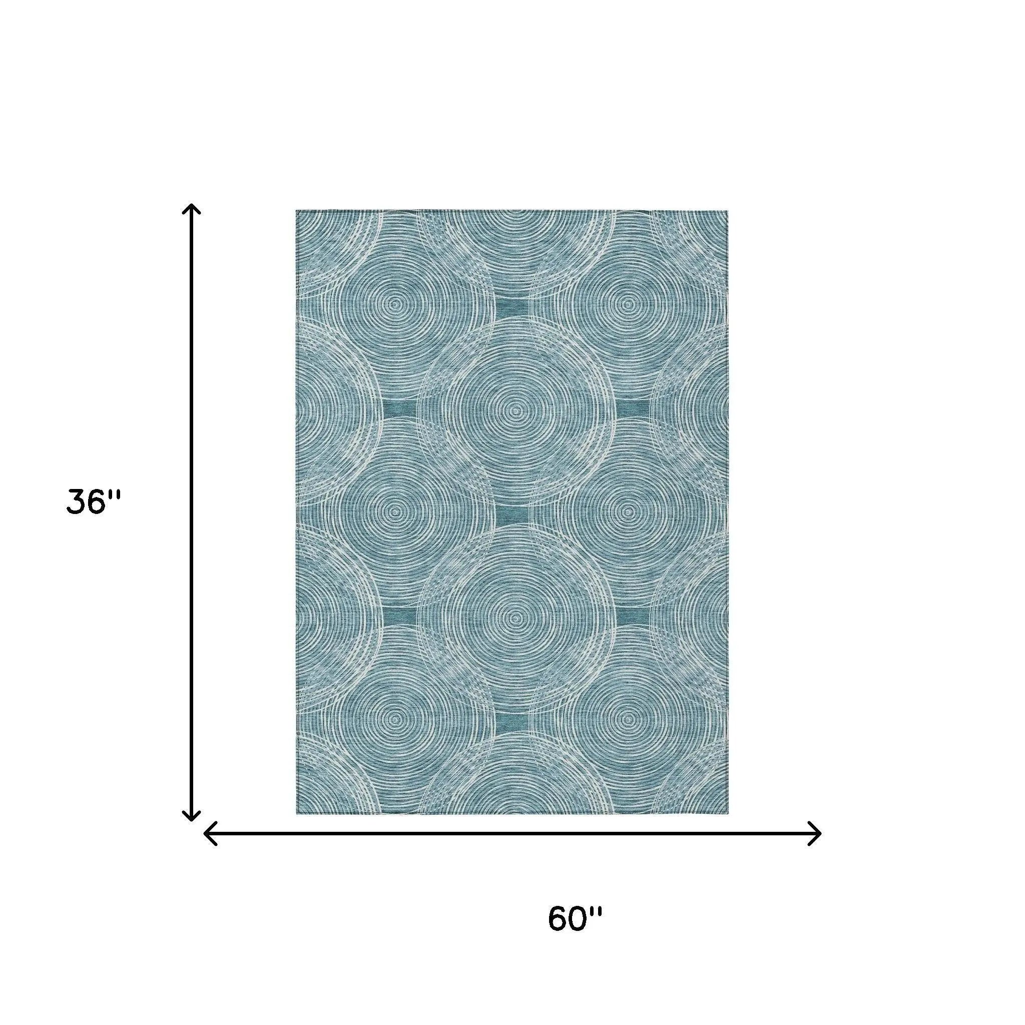3' X 5' Teal Blue And Ivory Geometric Washable Indoor Outdoor Area Rug Homeroots Outdoor